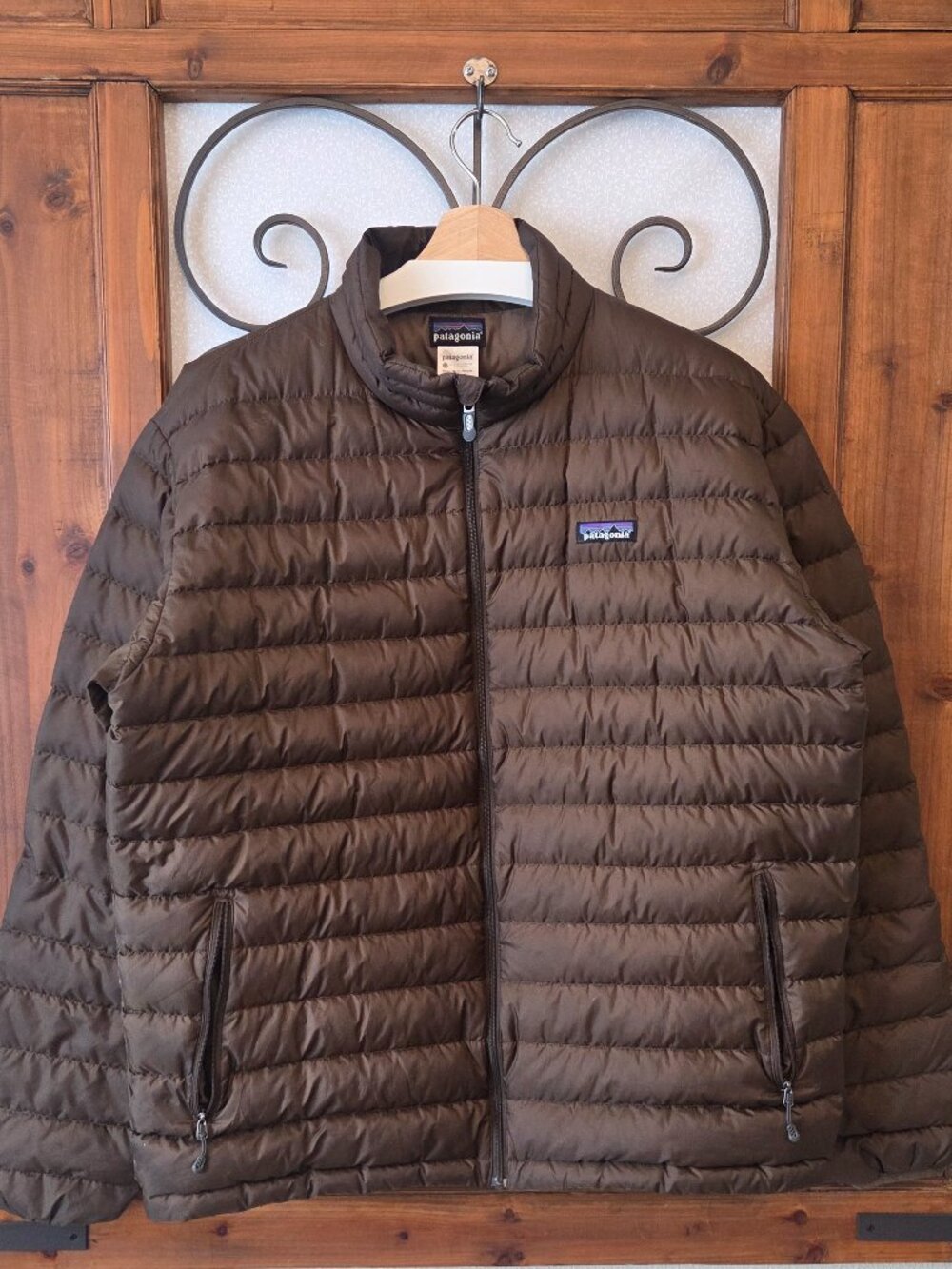 Patagonia Down Sweater Puffer Coat Mens Size L Brown Full Zip Lightweight Gorp